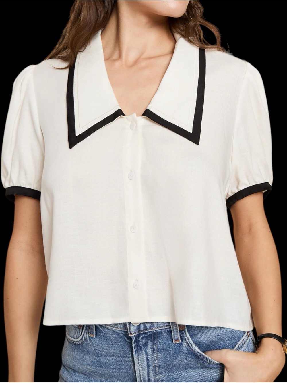 Kourt Few Moda Danika Top Ivory W Black Trim NWT